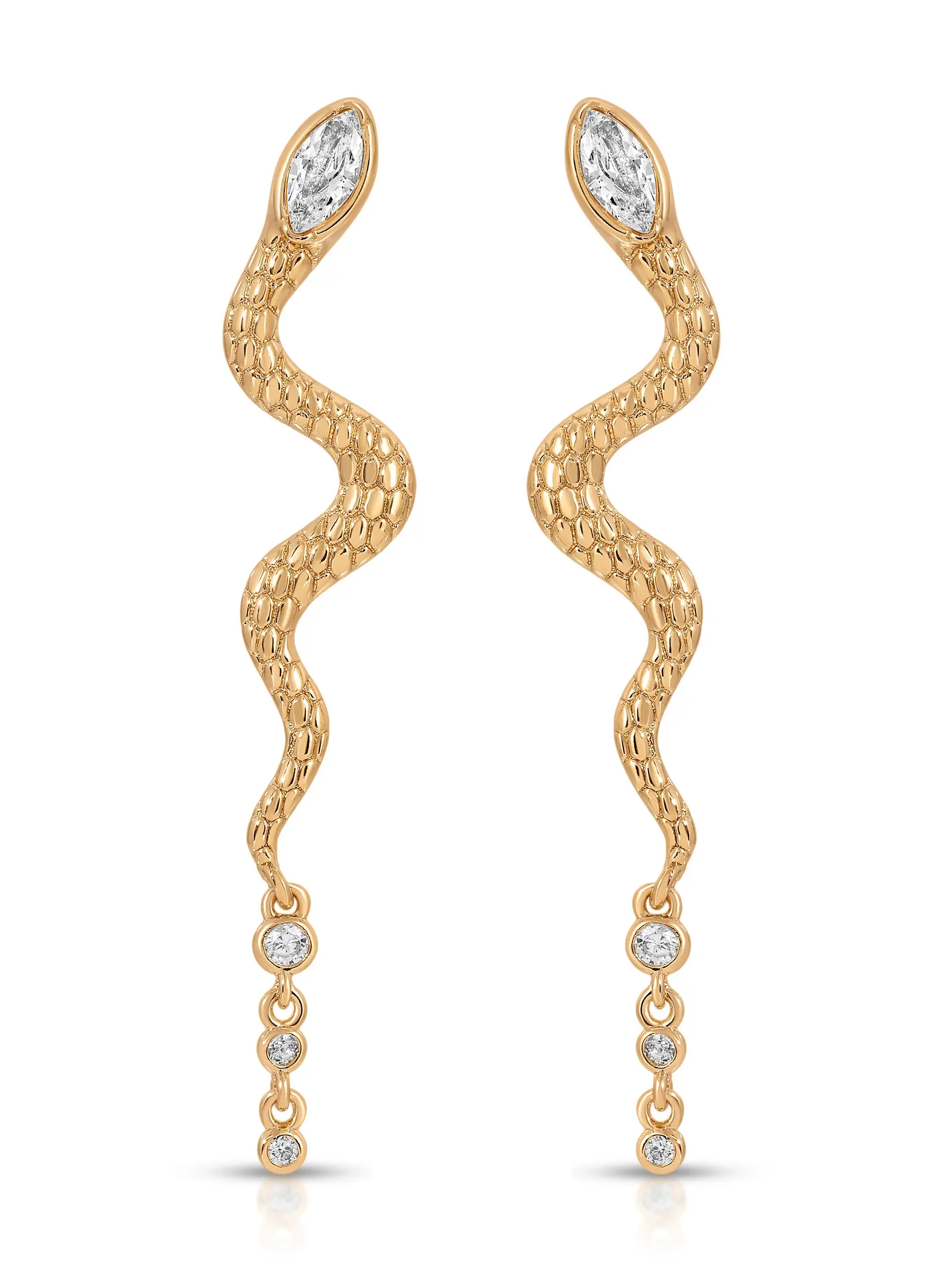 Ettika Serpentina Earrings 18k Gold Plated Brass Cubic Zirconia 1.5 Inch Post Closure Unique Serpentine Design for Adults