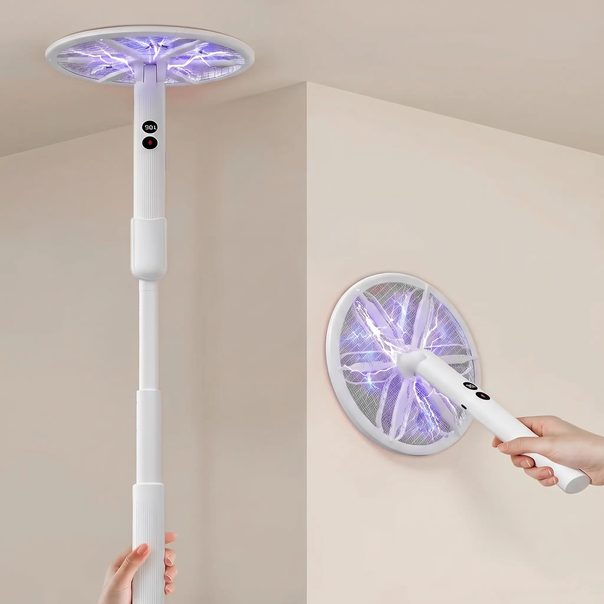 Electric Mosquito Swatter, Extendable Fly Killer Racket with Auto/Manual Mode, 1800mAh Rechargeable Mosquito Bug Zapper for Bedroom, Kitchen,  Portable Zapper for indoors