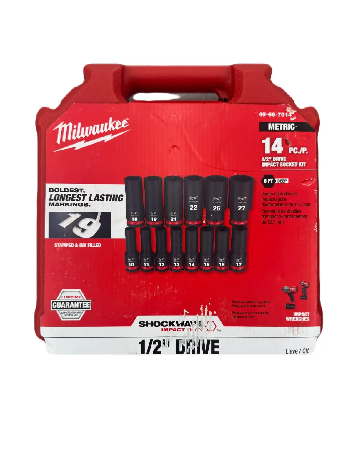 Milwaukee MWK49-66-7014 0.5 in. Drive Metric Deep 6 Point Socket 14 Piece