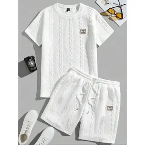 [L-7XL] Men's Solid Shortsleeve round neck shirt & Drawstring Waist Shorts Set, Cozy Breathable Two-piece Outfits for Daily Outdoor Wear, Men Clothes for Summer Beach, Menswear, Casual Outfit Set, Summer Clothing Set, Beachwear