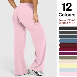 RICH BRIA Women’s Solid Wide Leg Yoga Pants Soft Motion Straight Leg Bottoms High Waist Stretch Casual Leggings No Front Seam Versatile Pants Comfortable and Elastic Loose Pants 5'2"-5'7"