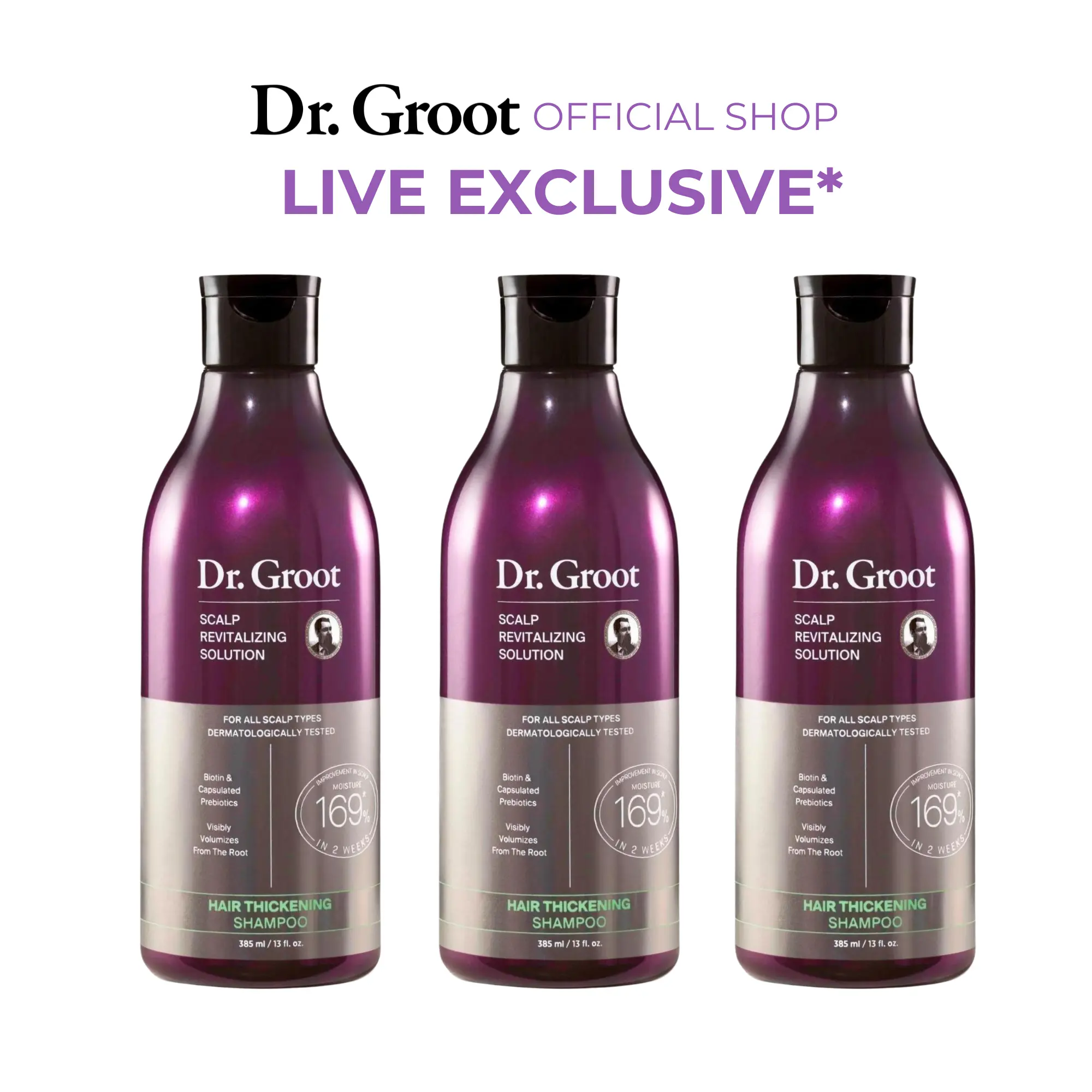 Dr. Groot Hair Thickening Shampoo Trio, Color Safe for Permanent Hair Color Korean Haircare with Biotin, Rosemary Oil to help Volumize Thinning, Cleansing Shampoo