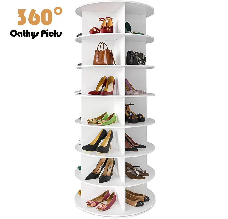 7 Tier Rotating Shoe Rack Tower, Spinning Shoe Display Lazy Susan, Revolving 360 Shoe Rack Storage Round Carousel, Vertical Handbag Rotate Shoes Closet Organization