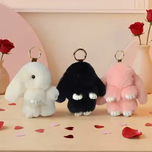 Faux Fur Rabbit Plush Keychain Fluffy Bag Charm for Women Cute Purse Pendant Keyring Backpack Decoration Accessory