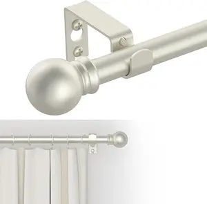 Curtain Rods for windows 32-48 inch, 5/8 inch Decorative Nickel Splicing Heavy Duty Metal Curtain Rod set with Brackets