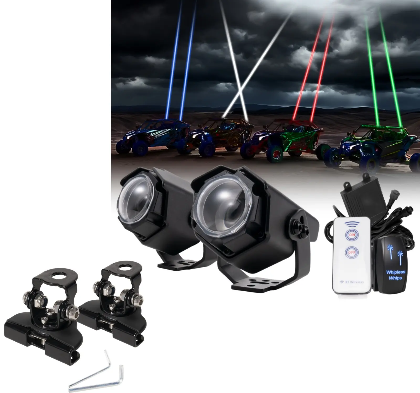 2PCS Whip Lights for Side by Side Whipless LED Whip Light Pods RGBW Spot Beam Chase Light Antenna Whipless Whip for Polaris SXS, UTV, ATV RZR Can-Am Maverick X3 CFmoto Kawasaki Headlight Flashlights Bright Headlight