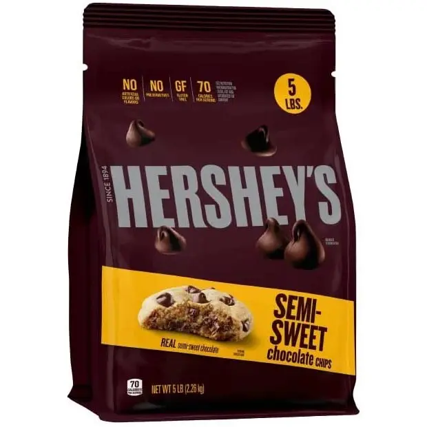 Hershey's Semi-Sweet Cocoa Mini Chocolate Chips - 5 lbs, Natural, Sugar-Sweetened, Smooth Melt, Rich, Contains Soy, Classic Baking Chips for Cookies, USA-Made, Free Delivery