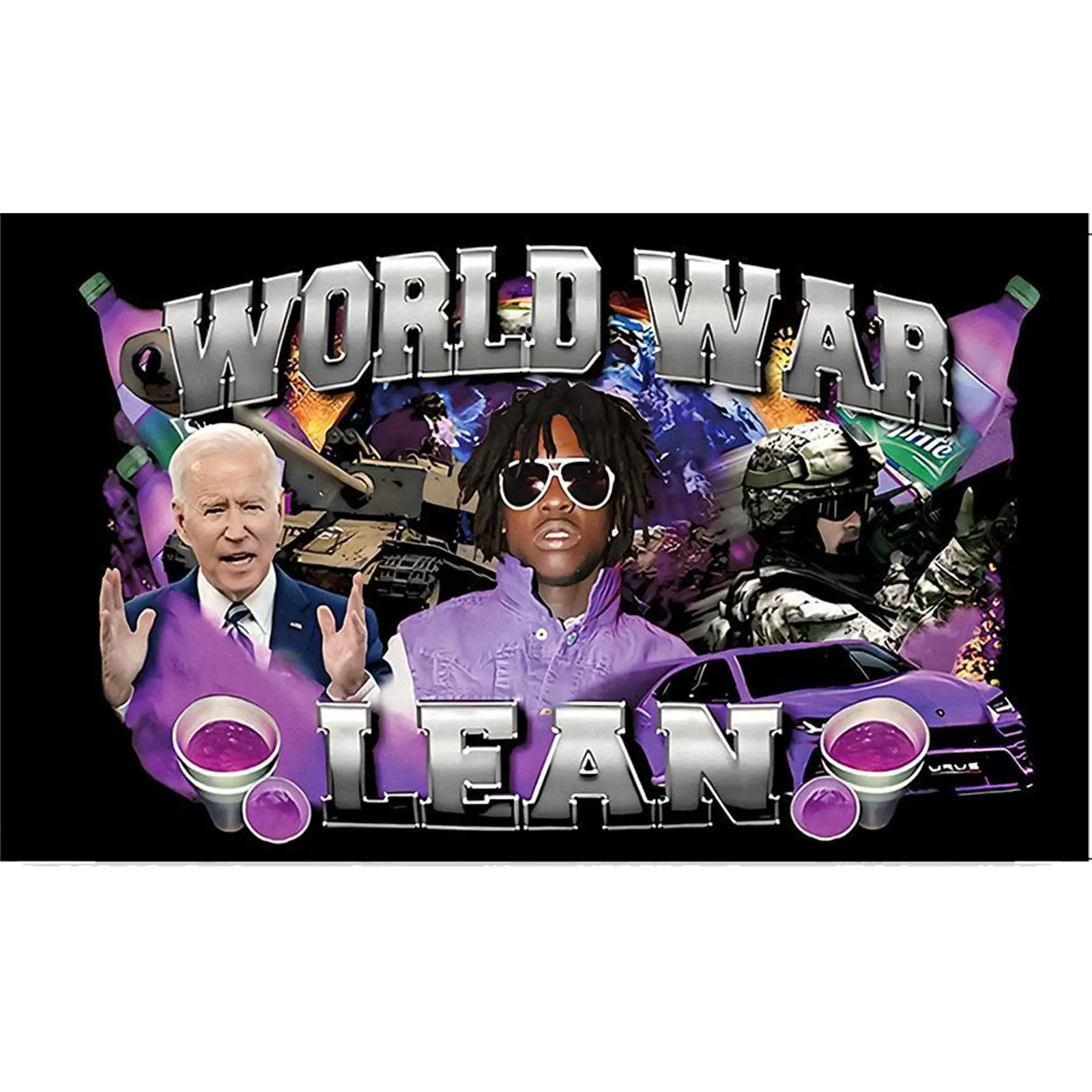 World War Lean 3x5Ft Flag Funny Rapper Tapestry Outdoor College Dorm Bedroom Man Cave Wall Decor Gift Banner with 4 Brass Grommets