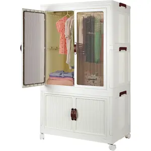 Small/Medium Baby Kids Stackable Wardrobe Organizer, Portable Wardrobe w/ Lid and Door, Removable Clothes Organizer w/ Hanger, White, 10 Small Hangers