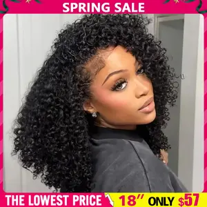 Glueless Half Wig Human Hair Kinky Curly 250% Density Human Hair Glueless Wigs Seamless Clip Ins Flip Over Ready Go Wig Invisible Hairline Beginner Friendly SpringStatements