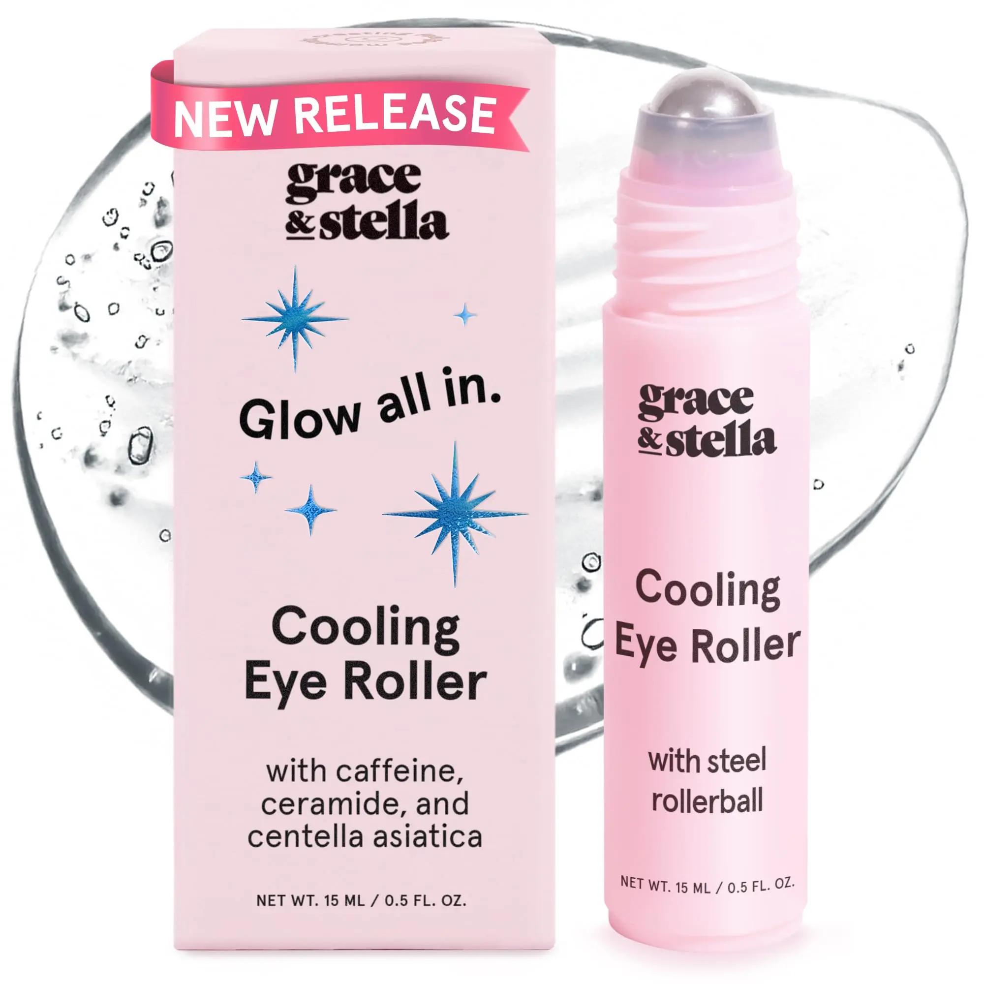 Cooling Under Eye Roller – Eye Brightening Serum with Caffeine & Ceramides for Dark Circles, Puffy Eyes & Hydration | Refreshing Eye Treatment for Eye Bags, Tired Eyes & Smooth Skin by grace & stella