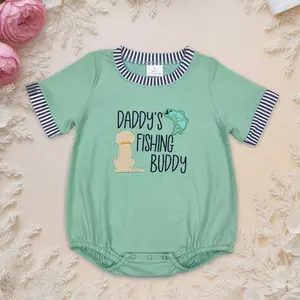 young Kids Clothing Teen Clothes Baby Infant Boy Embroidery Daddy's Fishing Buddy Green Rompers casual fashion style f shion comfortable wear little