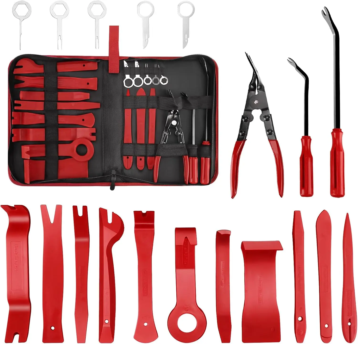 19 Pcs Trim Removal Tool, Auto Clip Pliers Fastener Terminal Remover Set, Plastic Pry Tool Kit for Car Panel/Dash/Door/Audio/Radio/Stereo with Storage Bag