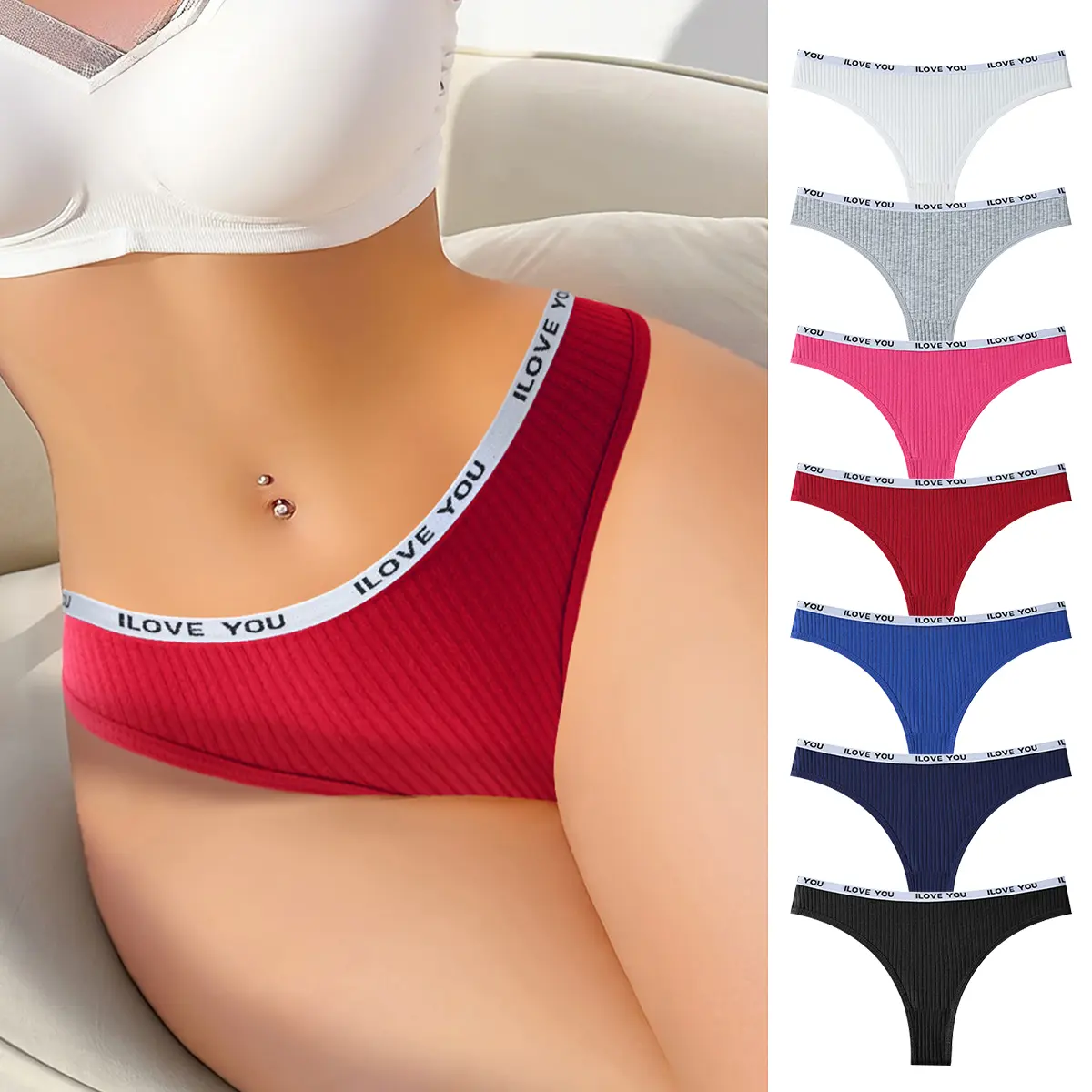 HOTCOM Women’s Elastic Seamless Thongs – Soft Breathable Lingerie Womenswear with Multi-Color Letter Design