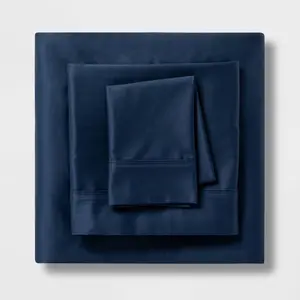 Twin/Twin XL Solid Performance 400 Thread Count Sheet Set Metallic Blue - Threshold: Cotton Sateen, Wrinkle-Resistant, OEKO-TEX Certified