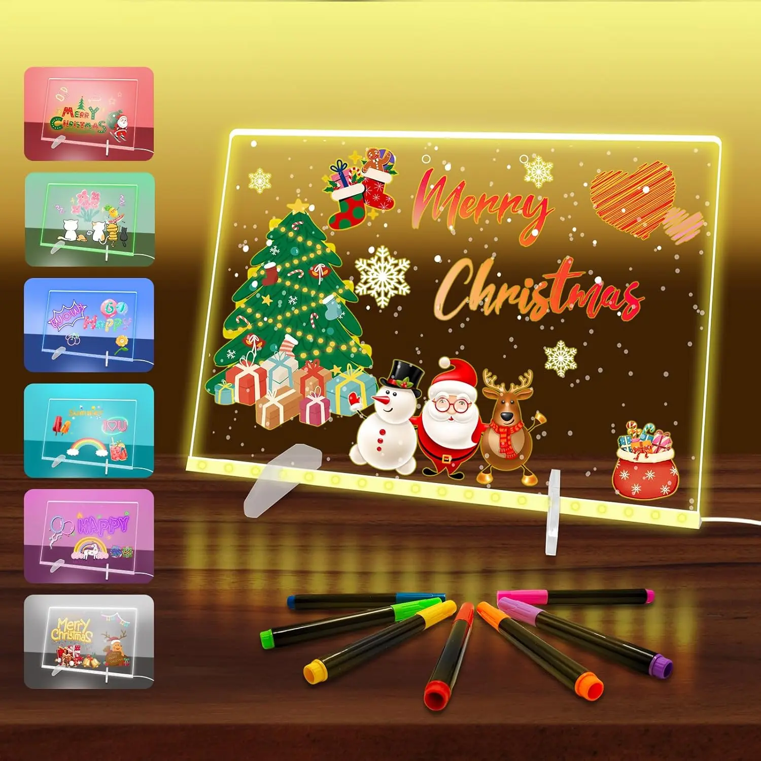 13.7"X10" Acrylic LED Drawing Board for Kids, 6 Modes 8 Lighting, Erasable Reusable Acrylic Dry Erase Board with Stand, 7Markers & Wipes, Educational Toy for Kids Learning , Perfect Birthday Gift & Kids Gift Multifunctional Art Kids Art Supplies Neon Sign
