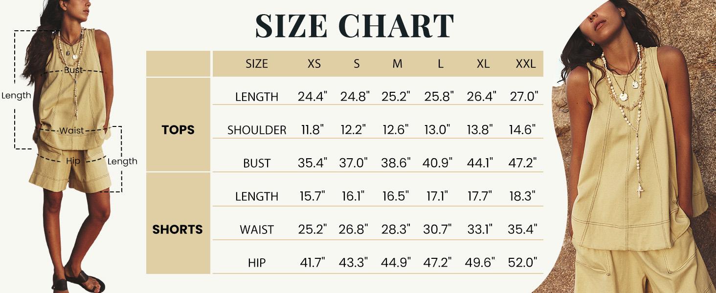 Yeokou Women's 2 Piece Outfits Sleeveless Matching Sets A Line Tank Tops Contrast Stitching High Waist Shorts with Pockets