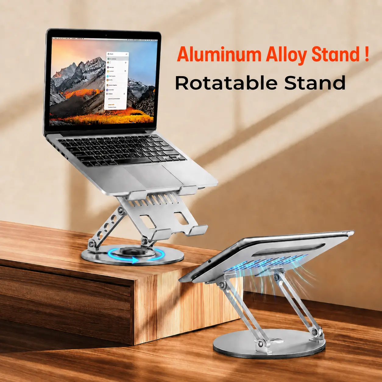 2-in-1 Multifunctional Aluminum Laptop Stand - 360° Swivel Base, Adjustable Foldable Design, Anti-Slip Protection, Broad Compatibility for Gaming Laptops & Mobile Devices, Ideal for Business Trips laptop stand hub