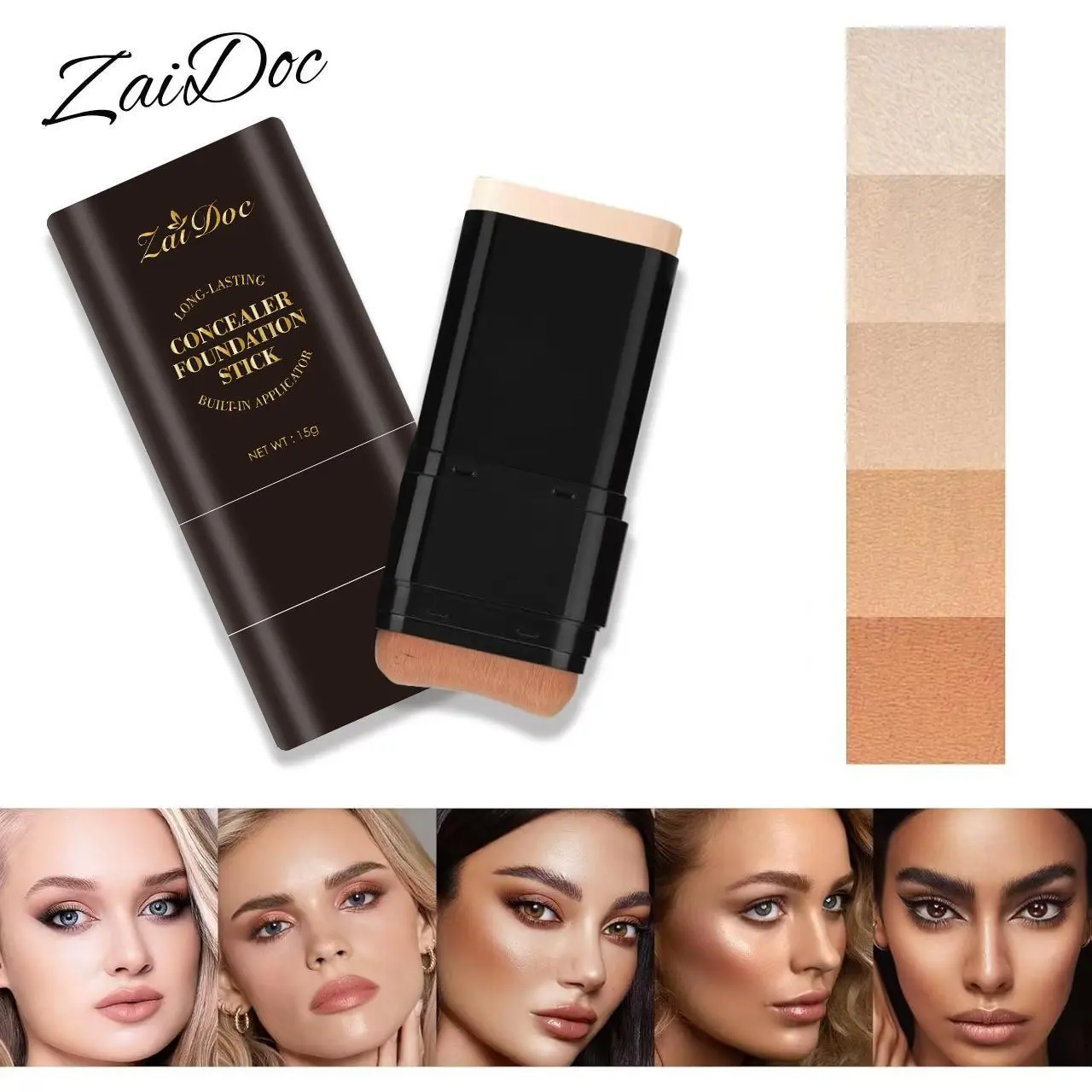 Foundation Concealer Stick, 2-in-1 Dual-Ended with Built-in Brush, Moisturizing & Lightweight Cream Cosmetic for a Flawless Finish (15g)