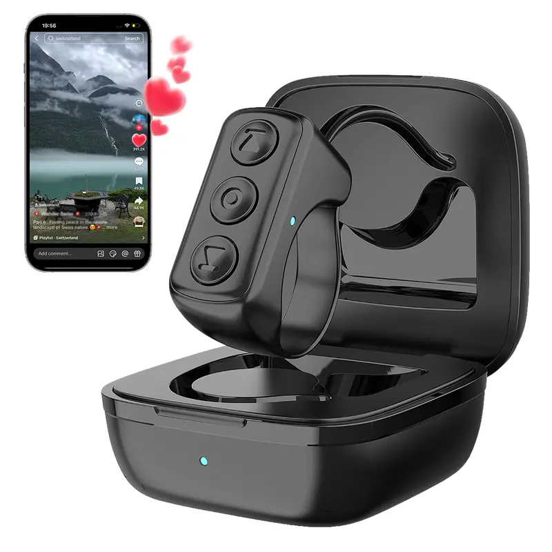 [NEW SOLID COLOR] Pink Unisex Plastic Wireless Bluetooth Scrolling Ring Remote Control with Buttons - Rechargeable Tech Accessories, Page Turner for iPhone, iPad, iOS & Android, Creator Gear (Batteries Included)