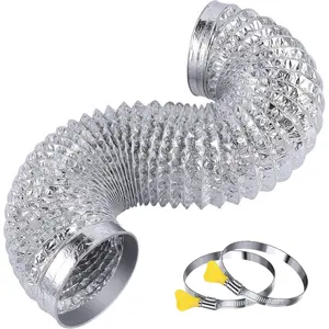 Heavy Duty 4"Flexible Dryer Vent Exhaust Duct Hose 3 Feet for Tight Space, Extra Thick(6-ply) Aluminum Foil Ducting Kit with 2 Key Hose Clamps