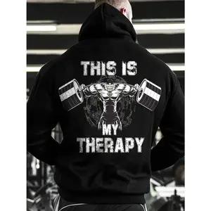 Men's gym and fitness lifestyle with a focus on strength training as a form of personal therapy Graphic - Cotton Blend Black Long Sleeve Pullover Regular Fit |   Soft & Breathable Fabric, Durable Print, Everyday Comfort, Machine Washable, fitness and