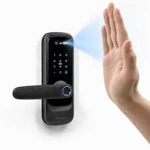 Smart Door Lock with Palm Vein Fingerprint & Face Recognition IP53 Waterproof 2K Camera Video Doorbell Keyless Entry App Control for Front Door Bedroom Apartment Office Garage Locks Biometric Security