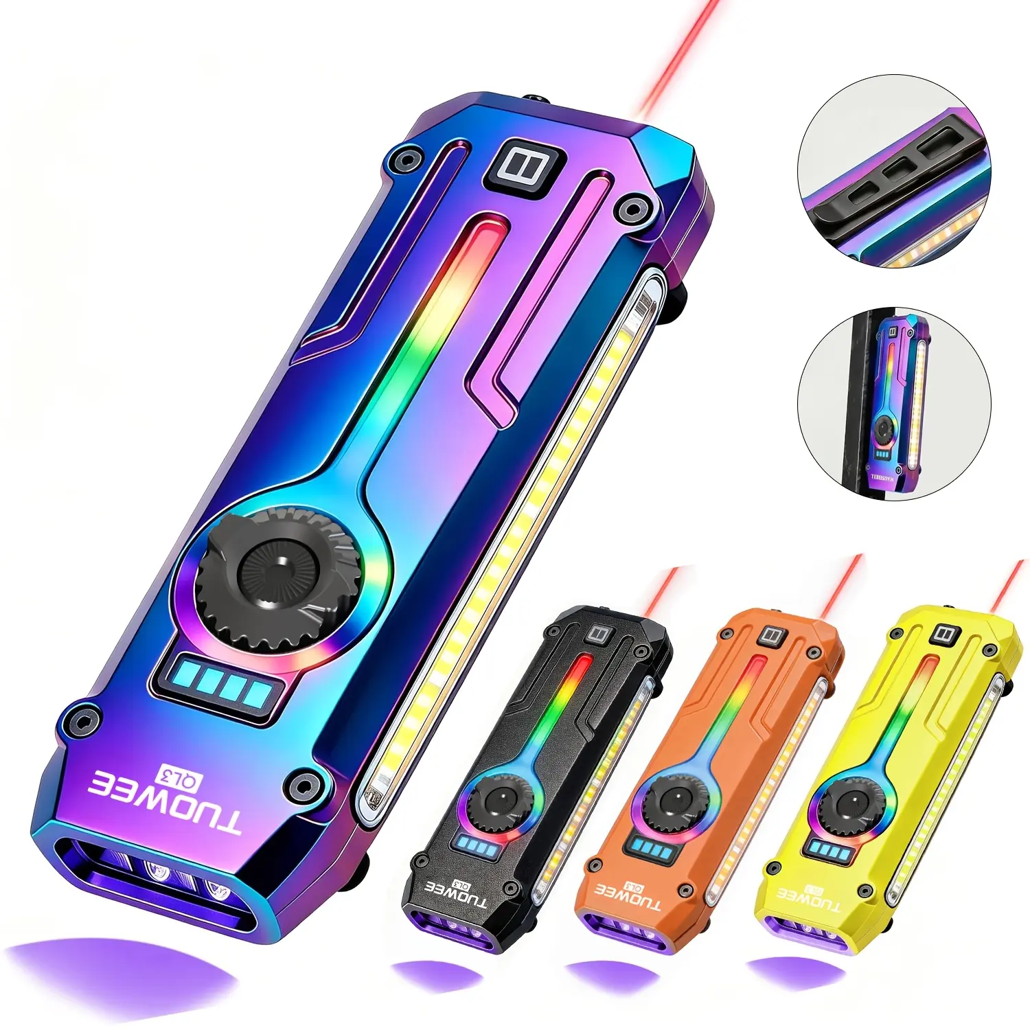 QL3 7-In-1 Multifunctional Rechargeable Flashlight, 1800LM Bright LED Tactical Flashlight with UV Detection, Laser Pointer, RGB Ambient Light, Magnetic Base, Stepless Dimming, Type-C Charging, EDC Flashlight for Camping, Hiking, Emergency
