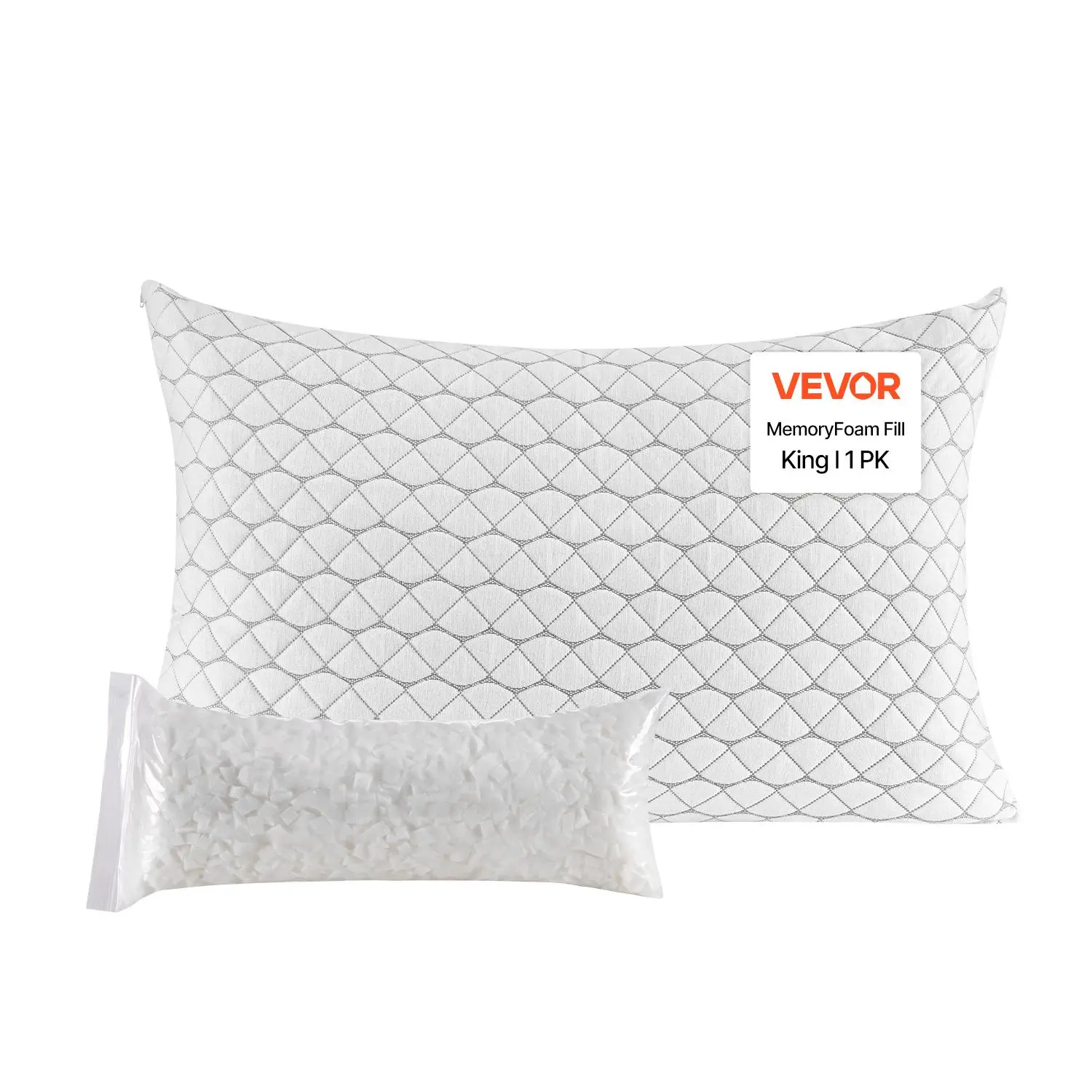 VEVOR Queen Size Luxury Hotel Bed Pillow, Durable Memory Foam Fill with Memory Foam Cushioning, Adjustable Supportive Bedding, Breathable Natural Fiber Pillowcase, Machine Washable for Back-Side Sleepers#BackToSchool