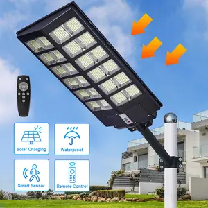 Qawtor Solar Street Light Outdoor, Super Bright Flood Lamp, 3 Modes Motion Sensor Dimmable Security Light for Yard Garden Road Garage Parking Lot, Solar Lights Outdoor Wall/Pole Mounted with Remote, IP65 Waterproof, Summervibes, Fathersdaygift