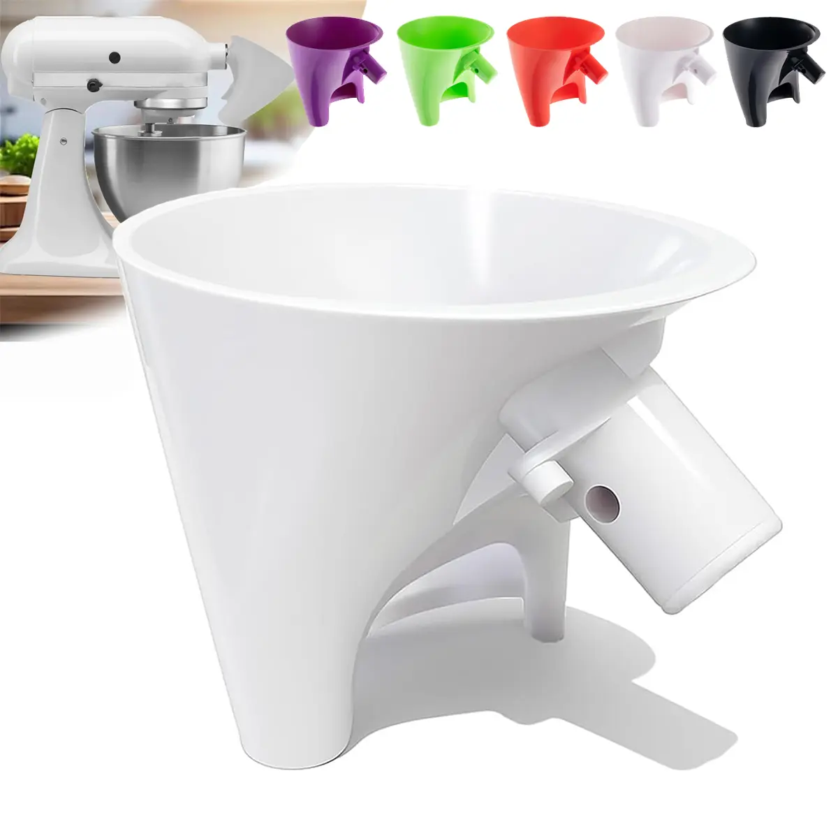 Tilt-Head Stand Mixer Flour Funnel, 4.5-5 Qt Bowl Fit, Dishwasher-Safe Household Kitchen Appliances Accessory for Dry & Wet Ingredients, Processor Attachment Stand Mixer Accessory