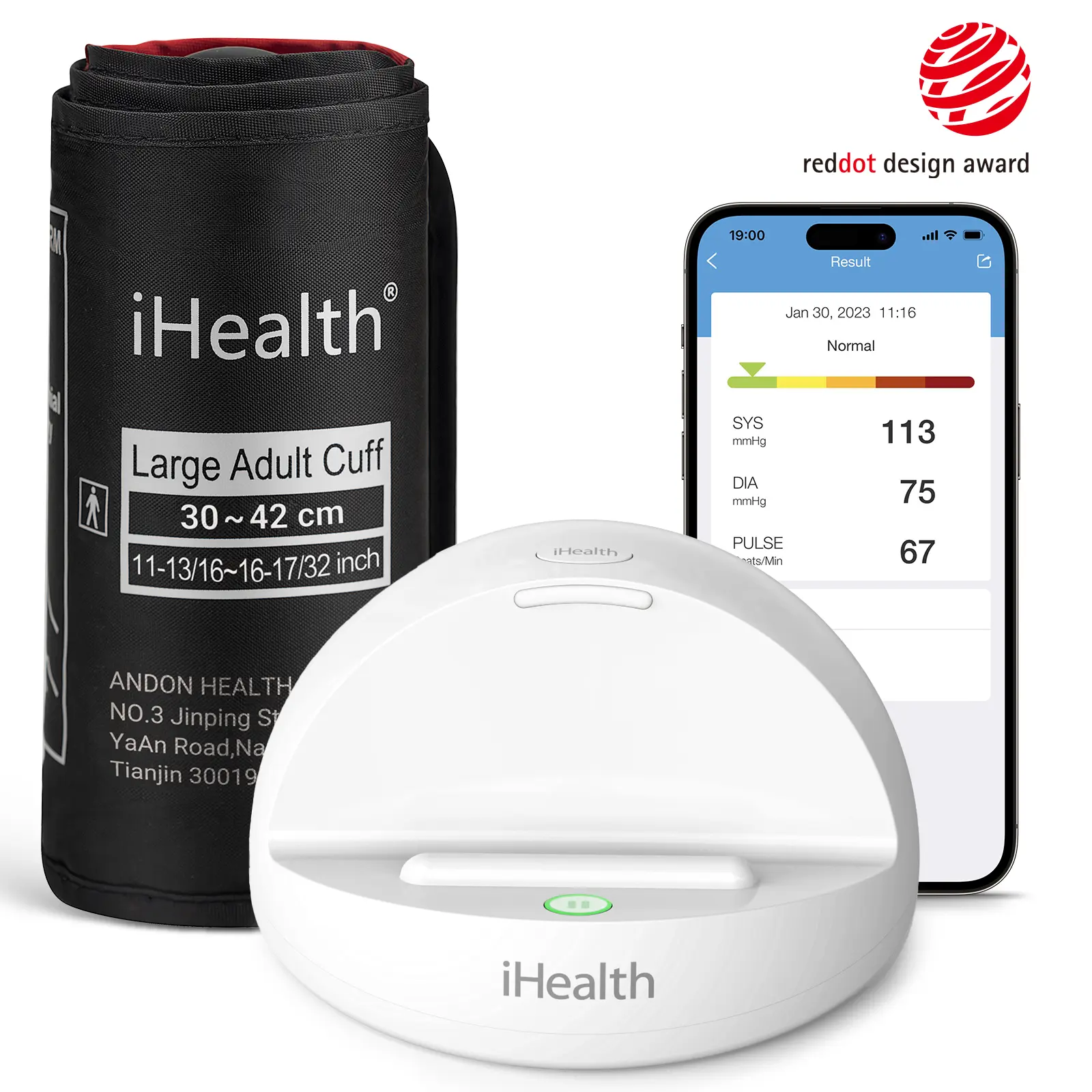 iHealth Rechargeable Upper Arm Blood Pressure Monitor - Large Cuff, Large Display, Bluetooth Phone Sync for Unlimited Readings, Automatic Health Monitor, Portable Family Healthcare Kit for Seniors, Batteries, 1 Blood Pressure Dock