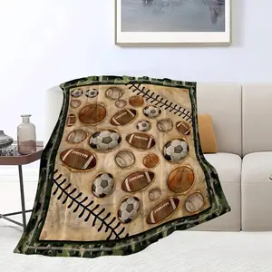Sports Soccer Blanket Ultra Soft Cozy Plush Baseball Basketball Football Throw Blanket Sport Ball Fans Lovers Gifts Kids Adults Lightweight Flannel Comfy Blankets for Couch Sofa Bed