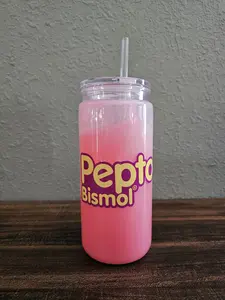 Funny Pepto Bismol Inspired Tumbler | 16 oz Pink Gag Gift Cup | Cute Humor Drink Cup