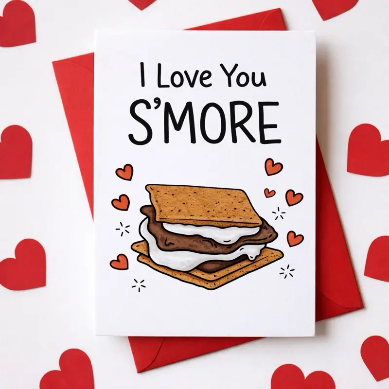 Cute Funny Valentine’s Day Love Card "I Love You S’more" for Partner, Him or Her, Wife, Husband, Boyfriend, Girlfriend