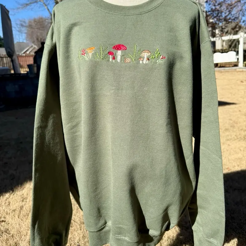 Mushroom Enchanted Forest Embroidered Sweatshirt or Tee Casual Comfort Everyday