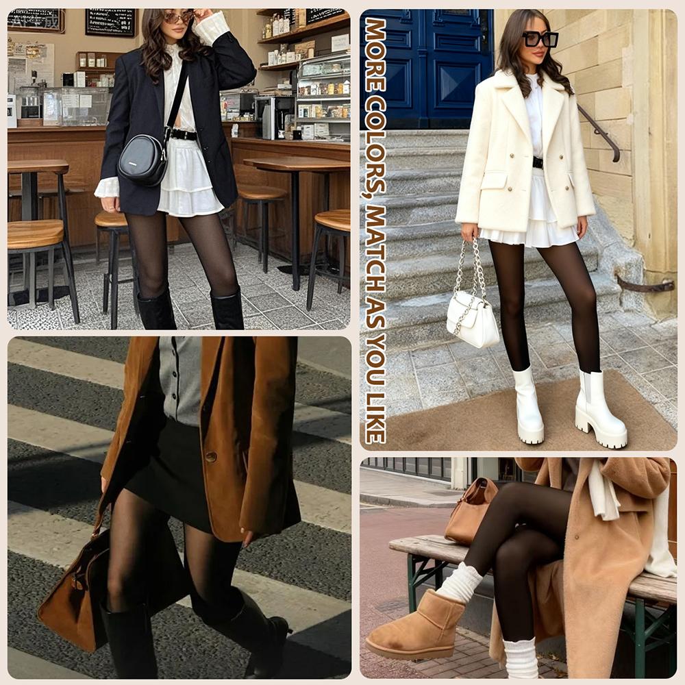 Tivira Fake Translucent Fleece Lined Tights - Original Sheer Nude Skin Effect Winter Thermal Leggings, High Waisted Slimming Tummy Control Pantyhose, 5 Available Colors, Size M L XL 2XL, Indestructible Quality $100 Guarantee, One Seam Design, Warm Tights