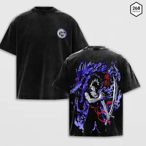 Hiei YuYu Hakusho Double Sided Vintage Washed T-Shirt Hoodie Sweatshirt - Heavyweight Boxy Fit Streetwear - 90s Retro Anime Grunge Aesthetic Apparel