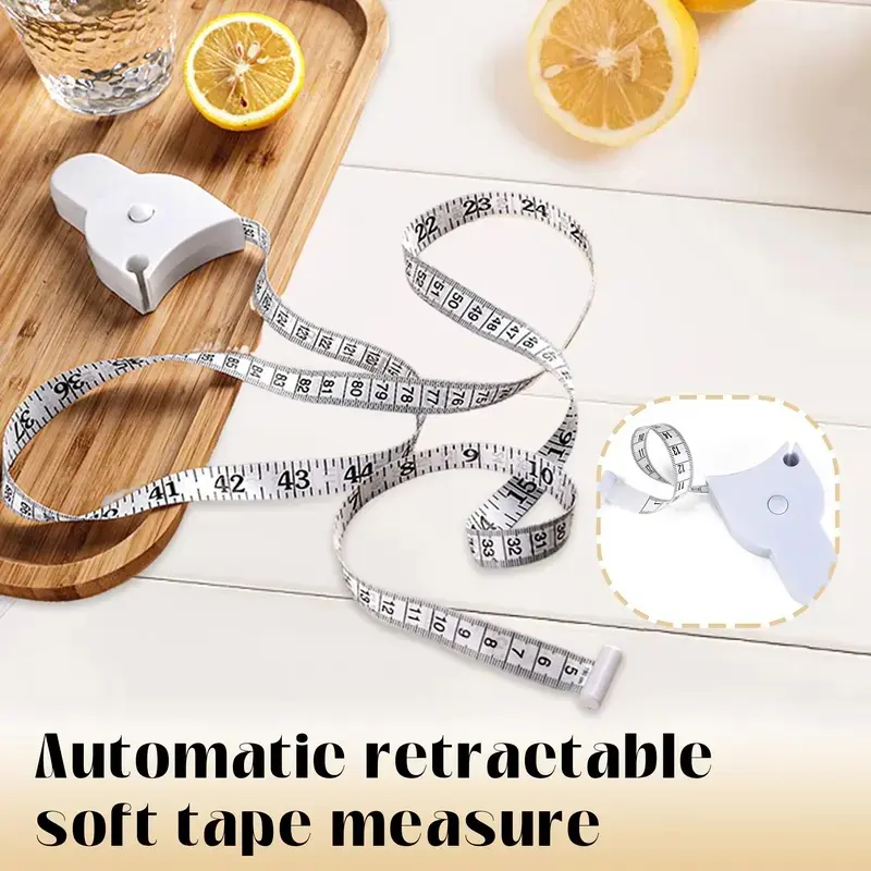 Auto-Retractable Durable Measuring Tape - 60in White Body Measuring Tool with Auto-Locking 3D Lock for Accurate Waist/Hip Measurement