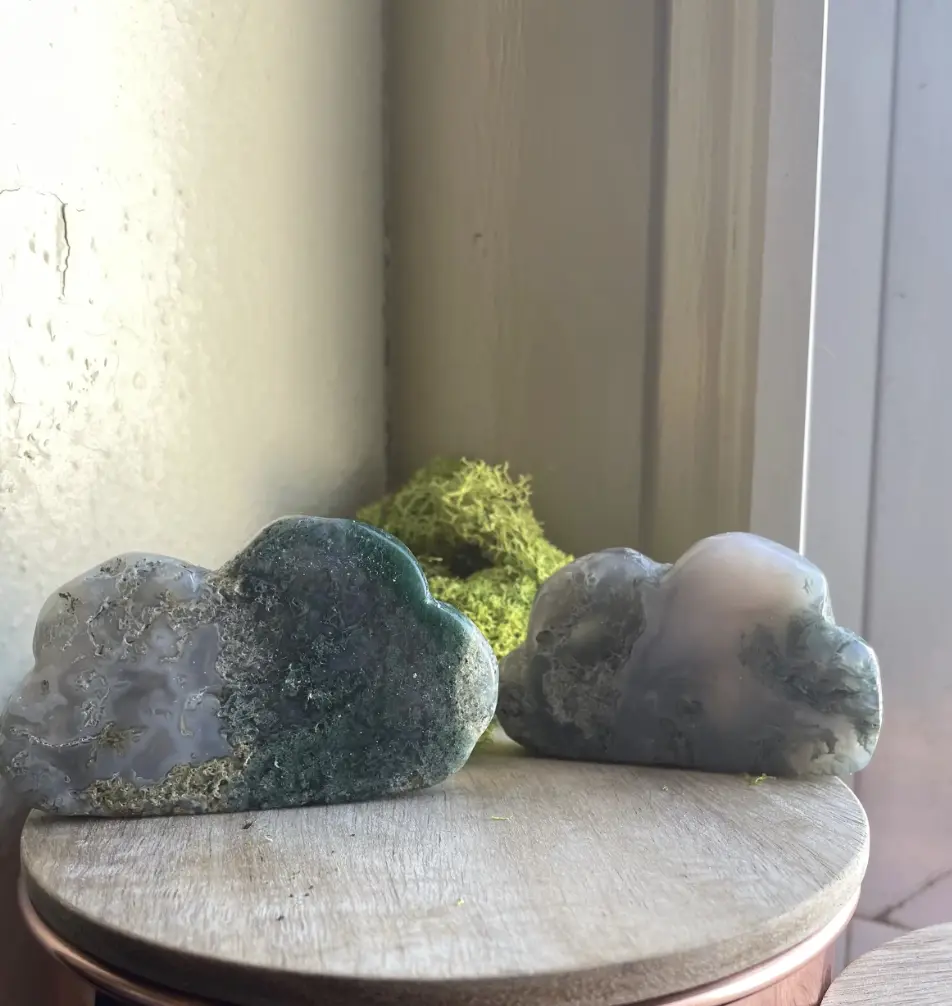 Moss Agate Clouds A & B - Dark Green & Light Green Moss Inclusions