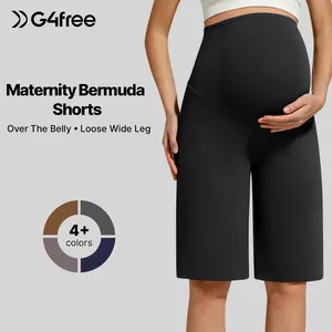 G4Free BareFeel Maternity Bermuda Shorts Over The Belly Loose Wide Leg Pregnancy Workout Shorts Casual Work