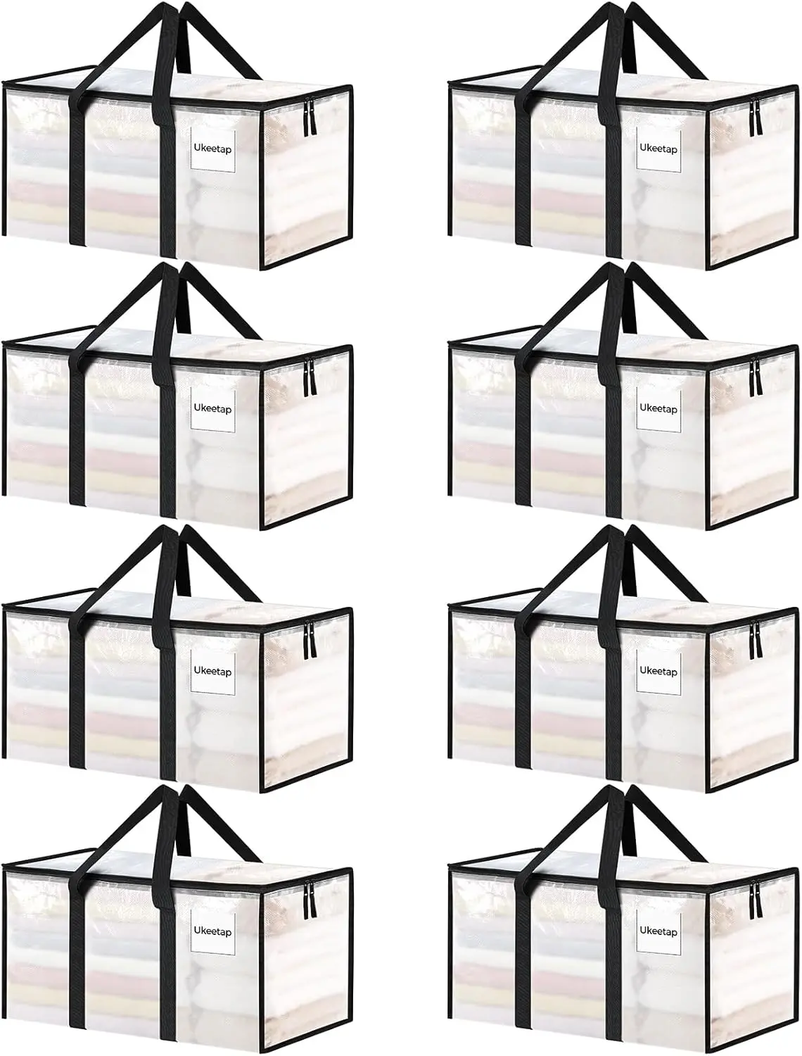 8 Pack Extra Large Moving Bags with Zippers & Reinforced Handles, Heavy Duty Clear Storage Bags with Lids for Clothes, Moving, Dorm, College Packing