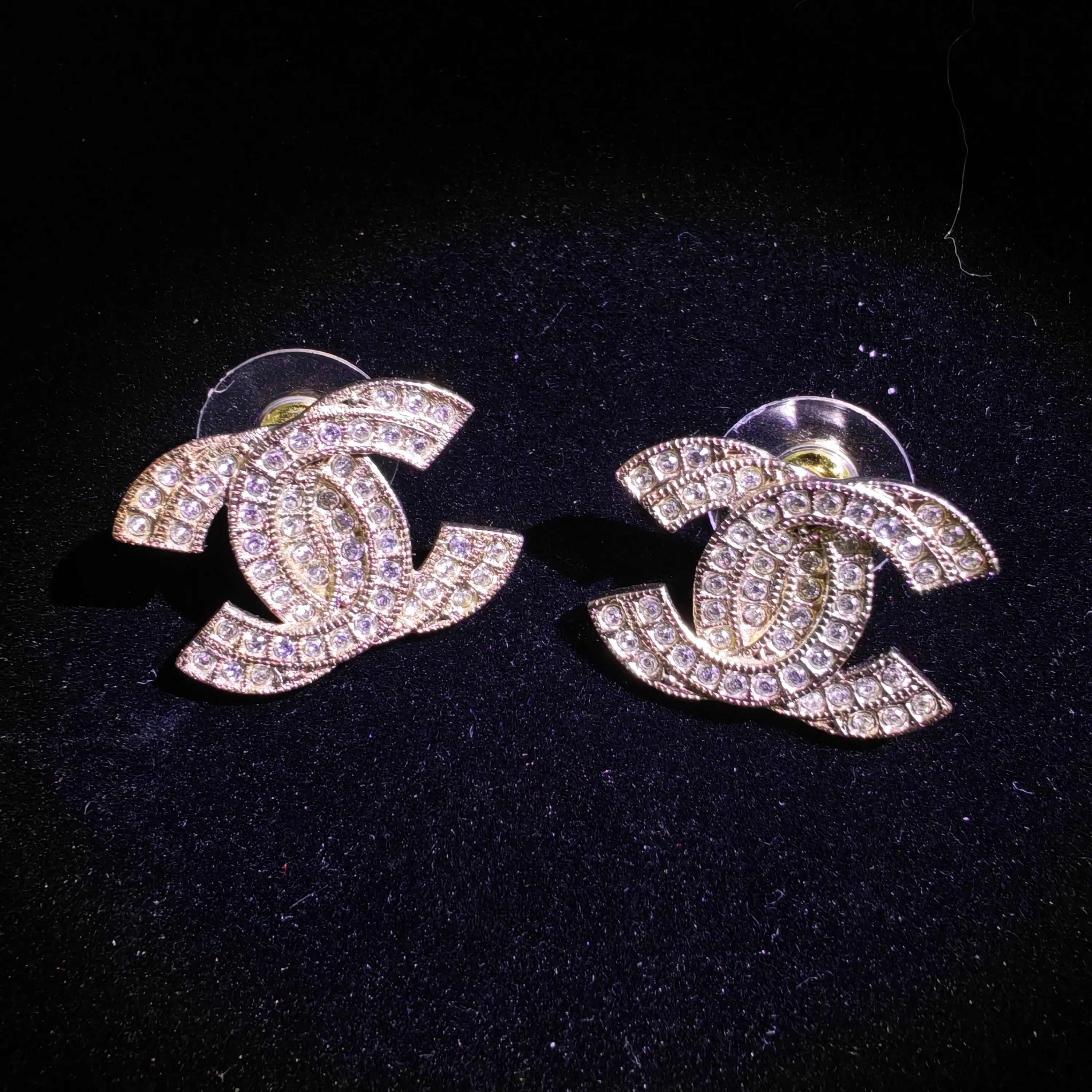 Pre-owned Chanel Double C Diamond Stud Earrings（SZS 20929）