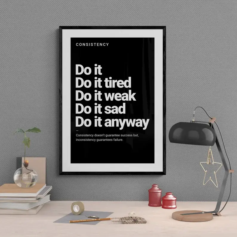 Consistency Motivational Quotes Print Poster - Artistic Creative Design Print, Waterproof HD Artwork, Multi-Size Option, Framing Compatible, Home Office Wall Decoration