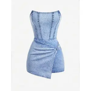 Women's Casual Washed Tube Top Denim Romper summer day Womenswear Sleeveless