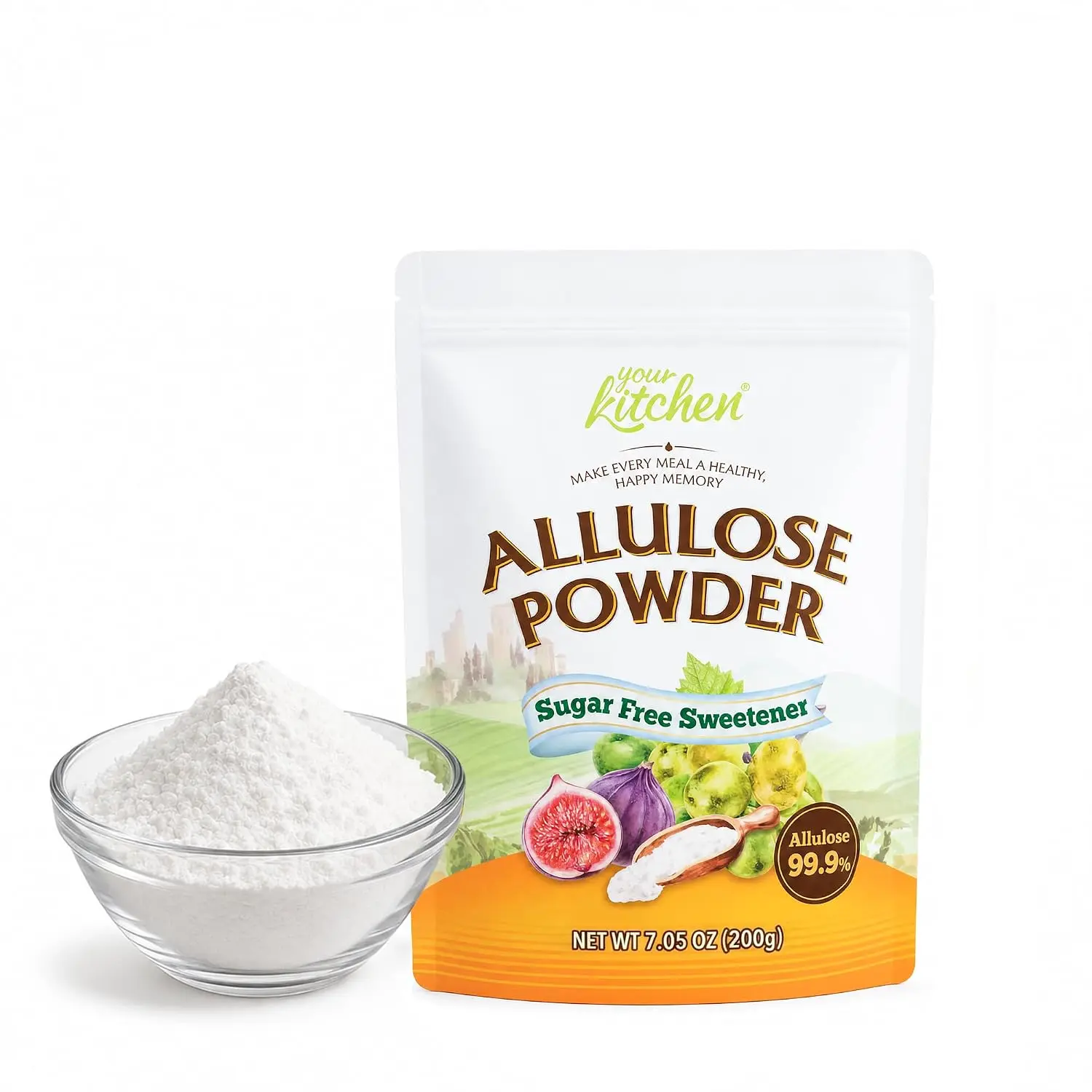 Yourkitchen Allulose Sweetener 7.05oz(200g) – Zero Calorie Sugar Alternative, 100% Pure, No Erythritol, Non-GMO Project Verified, Keto Certified, Keto Friendly, No Fillers, Ideal for Baking and Beverages