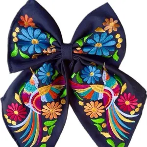 Moños Colibrí Bordados Mexican Hair Bows - Large 15" & Medium 10" Colorful Embroidery Hummingbird Design Stylish Hair Accessories Made in Mexico