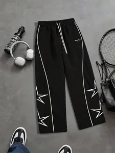 Y2K Loose Street Style Men’s Pants | Fashionable casual long pants featuring a white stripe design and a comfortable elastic waistband; loose fit suitable for everyday wear | Perfect for street style and casual outfits | A men’s fashion essential for 2026