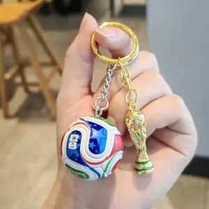 2026 Soccer Championship Commemorative Ball Keychain with Trophy Pendant – Mini Football Bag Charm for Fans, Car Key Ring Gift (2 Styles Available)