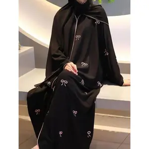 Muslim Women Dubai Luxury Abaya Bowknot Embroidery Long Dresses Kimono Cardigan Ramadan Robe femme musulmane kaftan African Modesty Maxi